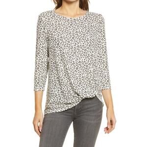 Gibsonlook Soft Knit Twist Front 3/4 Sleeve Top Sz Medium Cheetah Print NWT